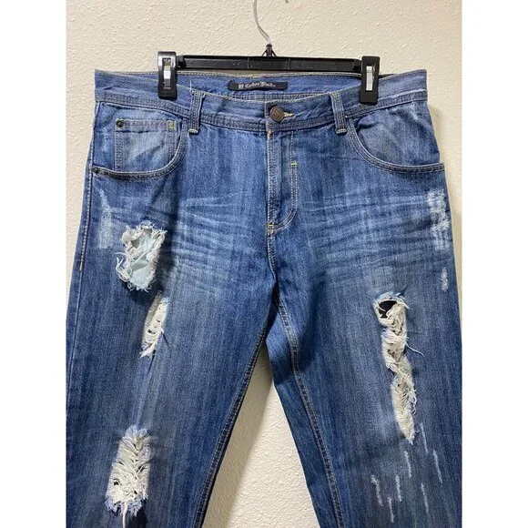 Carbon Black Distressed Jeans Mens 34x30 Blue Ripped Destroyed Denim 100% Cotton - Picture 3 of 15
